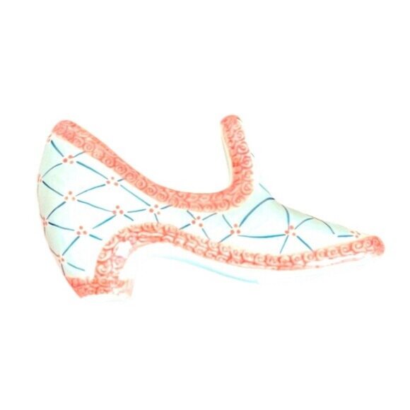 Vintage Hand-Painted Antique Ceramic Shoe & Vase With Pink & Blue Detail Design - Picture 1 of 8